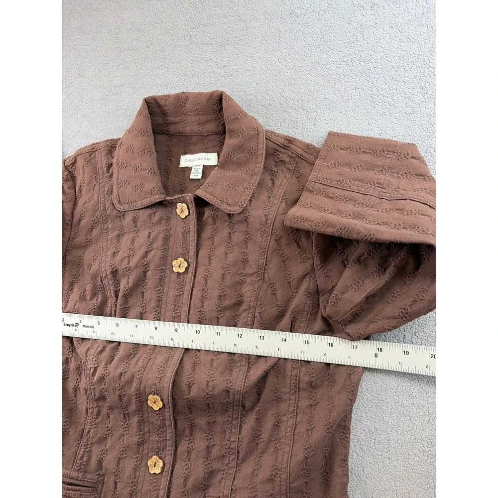 David Brooks Jacket Womens M Brown Cocoa‎ Floral Textured Collared Button Front